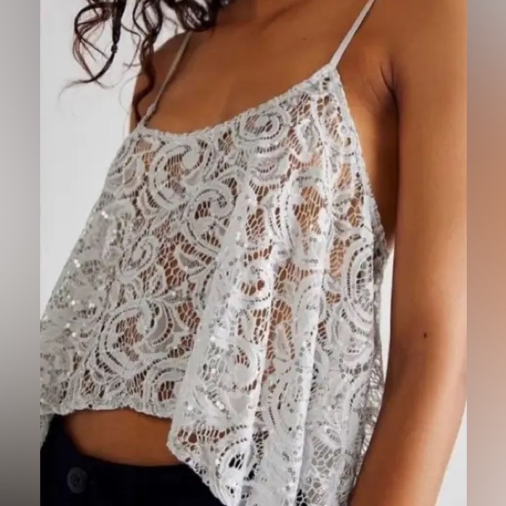 Free People Silver Lace Camisole